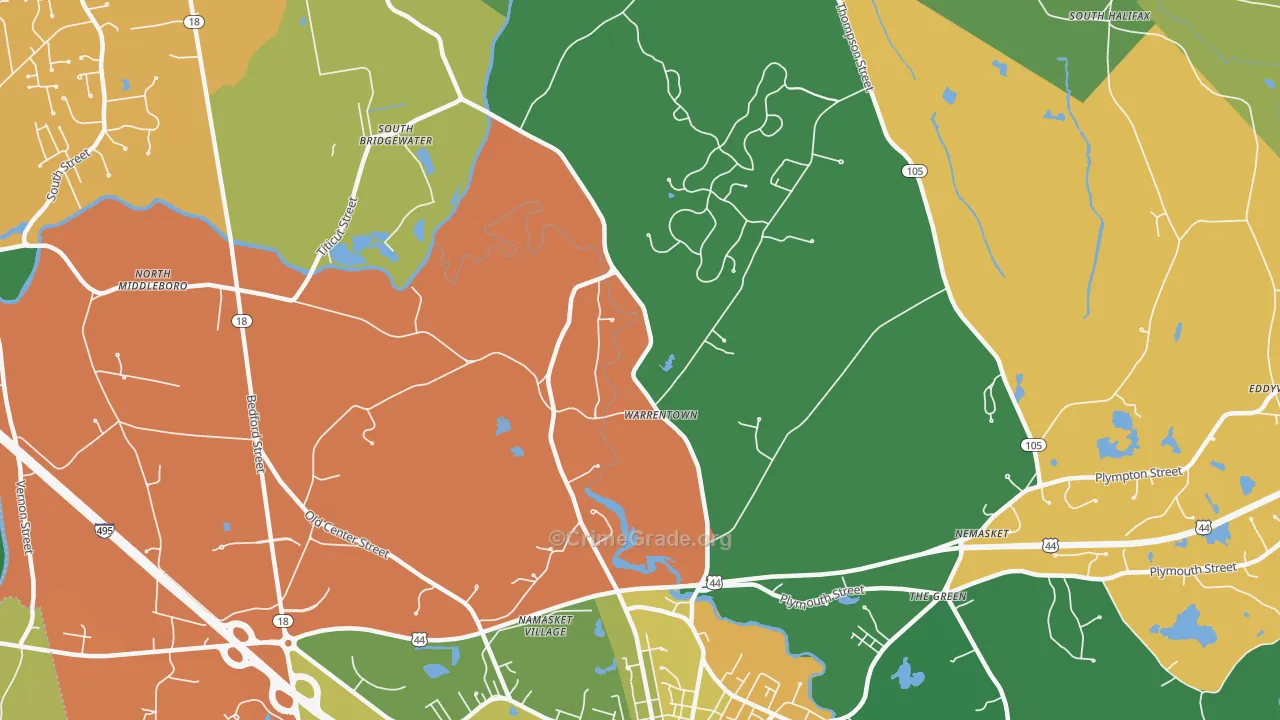 Warrentown, MA Map of Burglary Rates