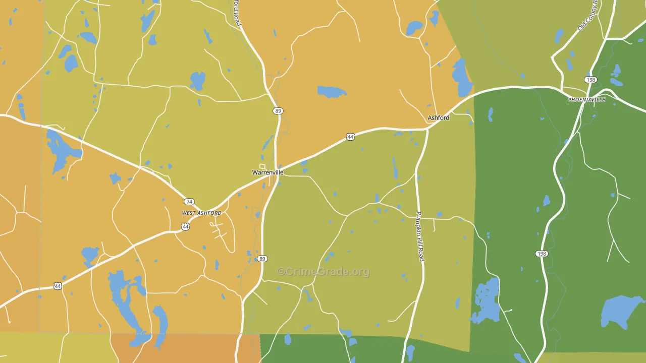 Warrenville, CT Map of Burglary Rates