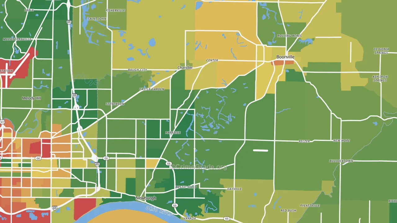 Warrick County, IN Map of Burglary Rates