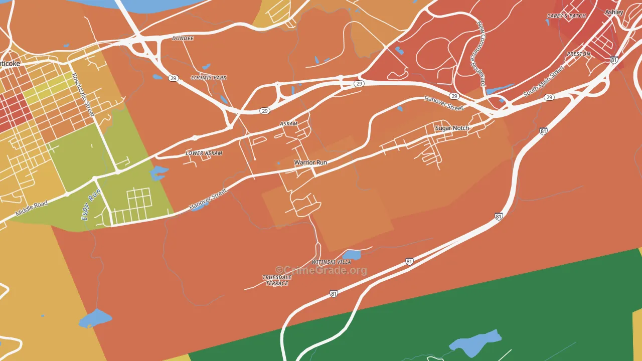 Warrior Run, PA Map of Burglary Rates