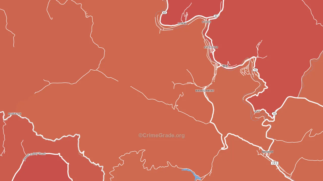 Warriormine, WV Map of Burglary Rates