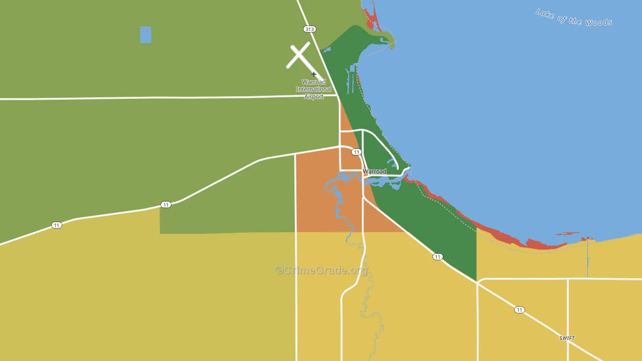Warroad, MN Map of Burglary Rates