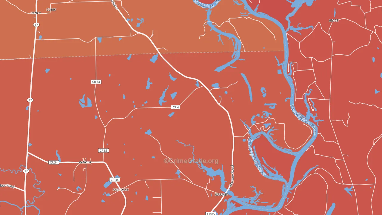 Warsaw, AL Map of Burglary Rates