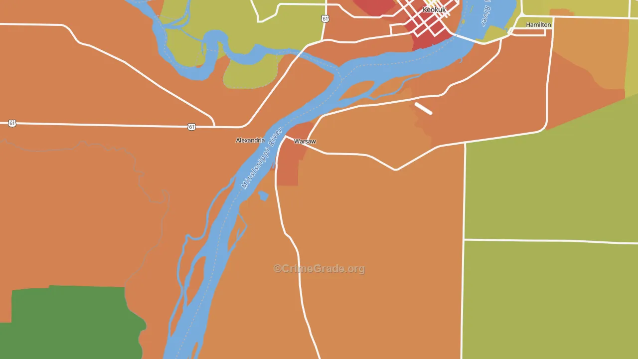 Warsaw, IL Map of Burglary Rates