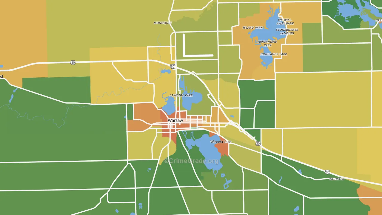 Warsaw, IN Map of Burglary Rates
