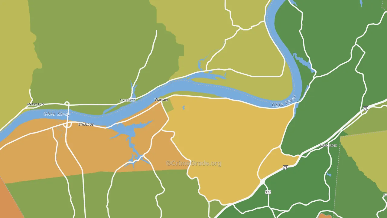 Warsaw, KY Map of Burglary Rates