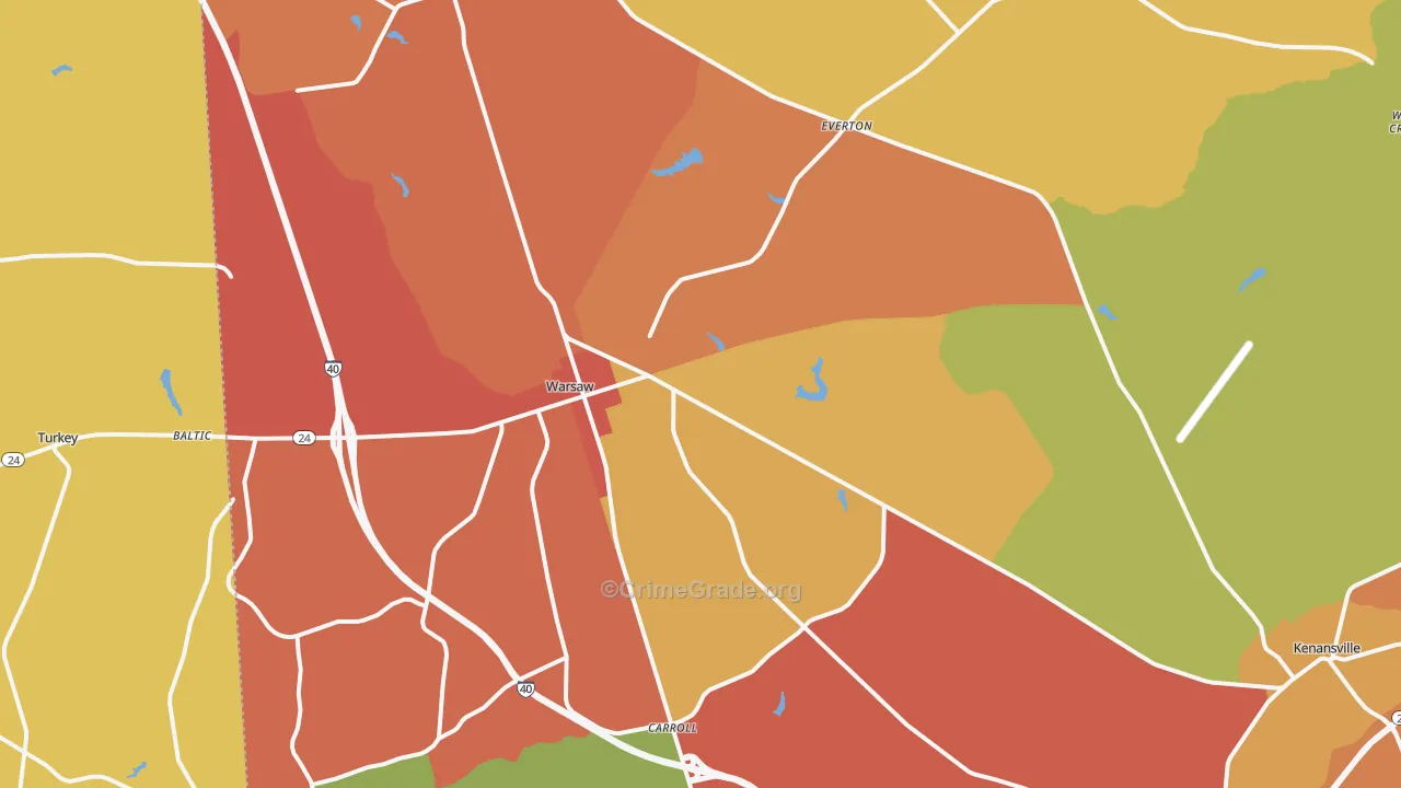 Warsaw, NC Map of Burglary Rates