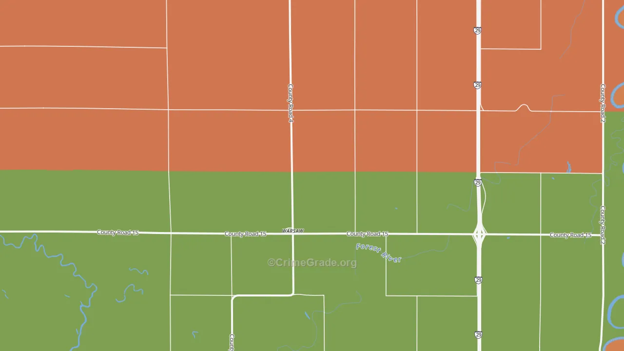 Warsaw, ND Map of Burglary Rates