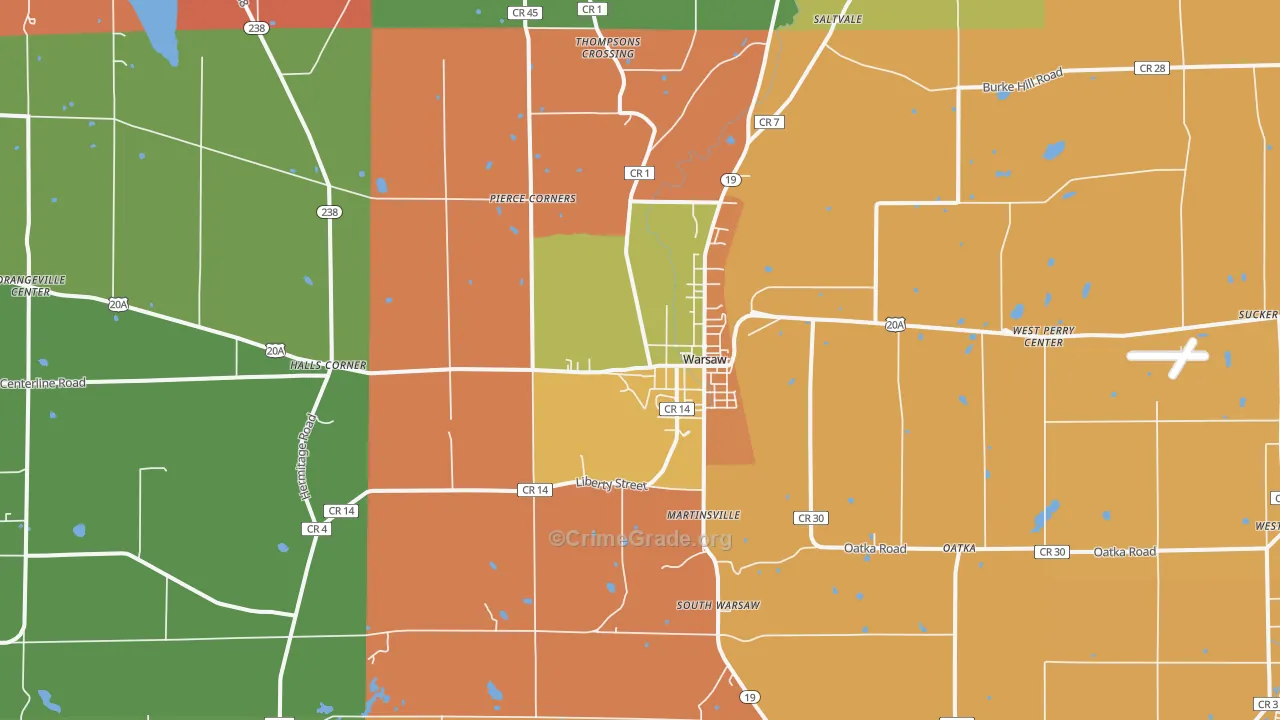 Warsaw, NY Map of Burglary Rates