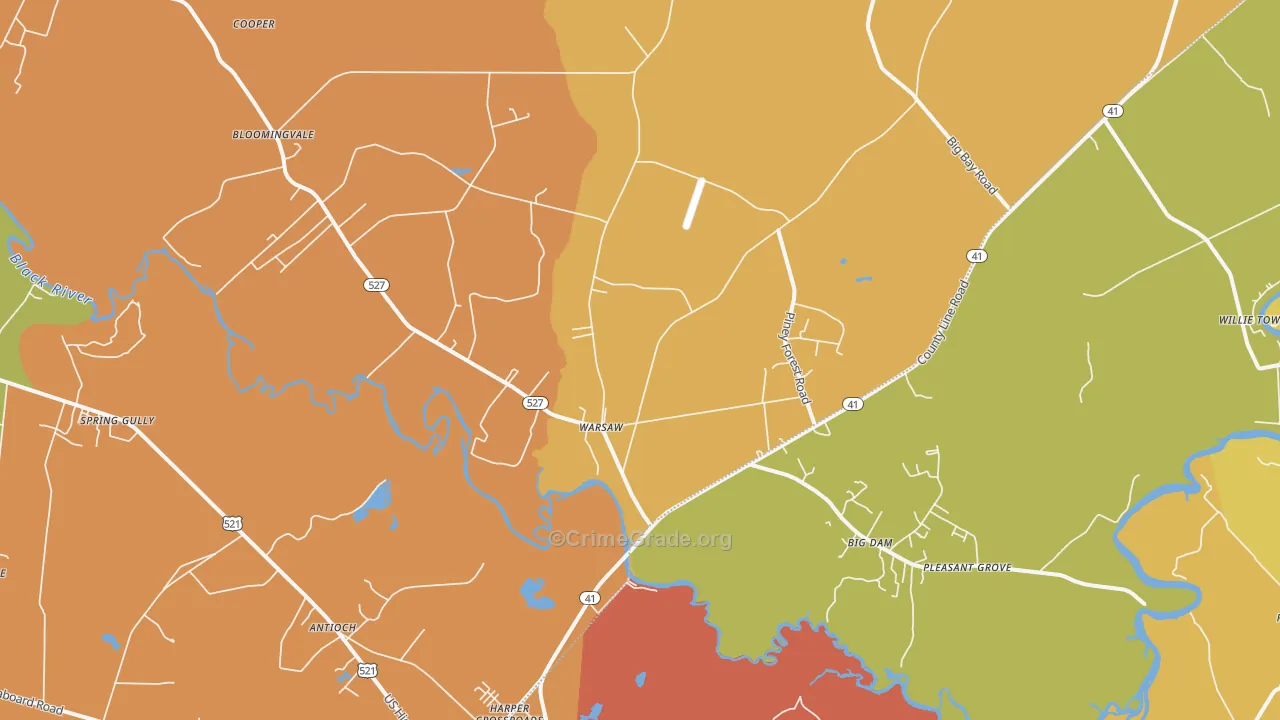 Warsaw, SC Map of Burglary Rates