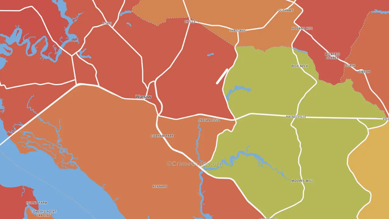 Warsaw, VA Map of Burglary Rates