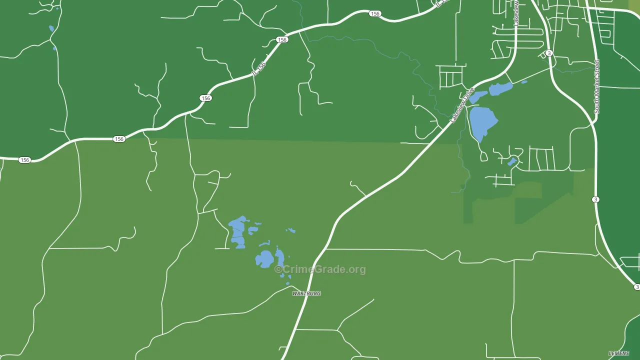 Wartburg, IL Map of Burglary Rates