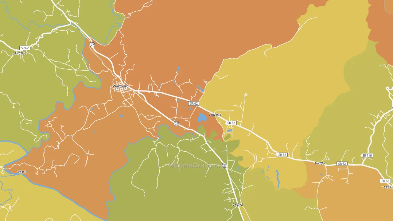 Wartburg, TN Map of Burglary Rates