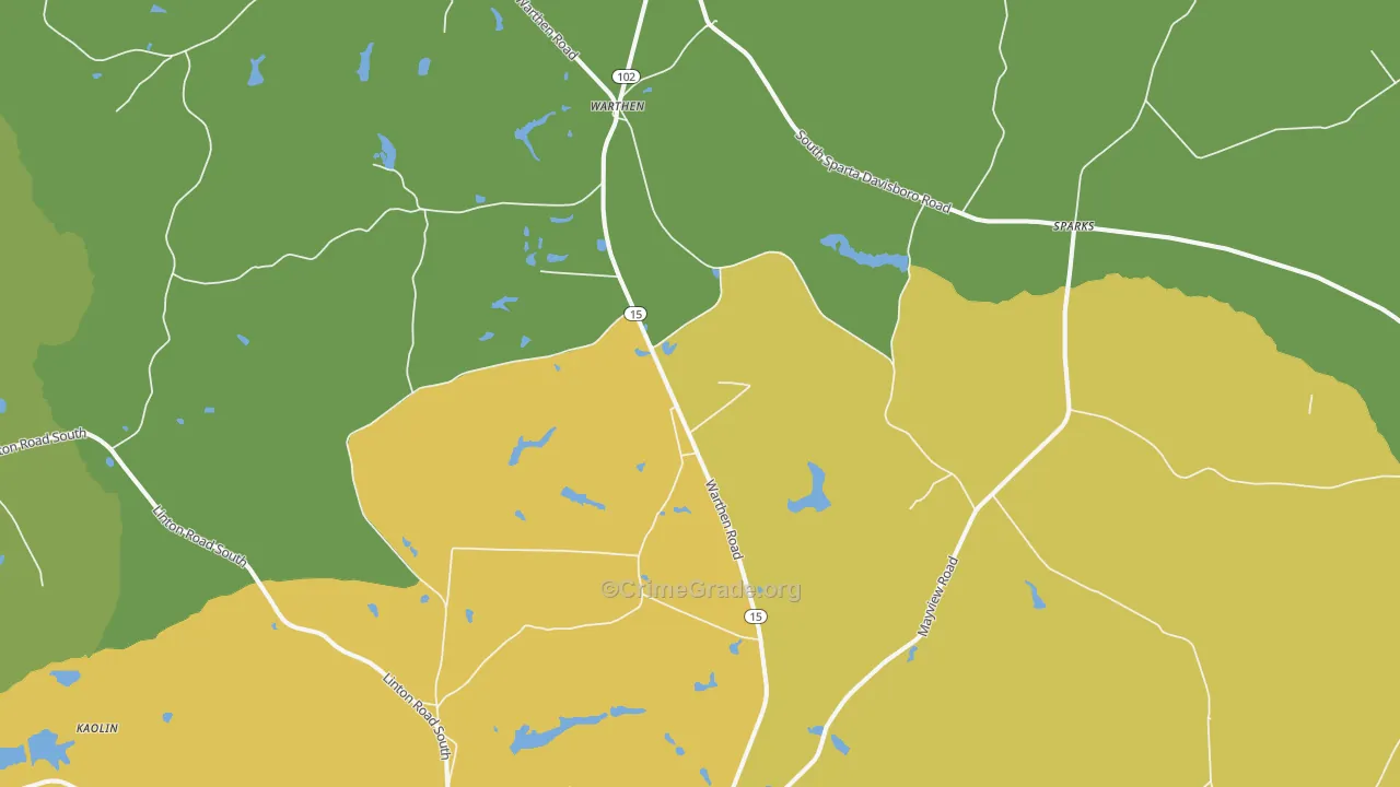 Warthen, GA Map of Burglary Rates