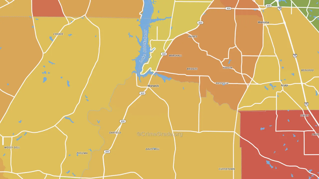 Warwick, GA Map of Burglary Rates