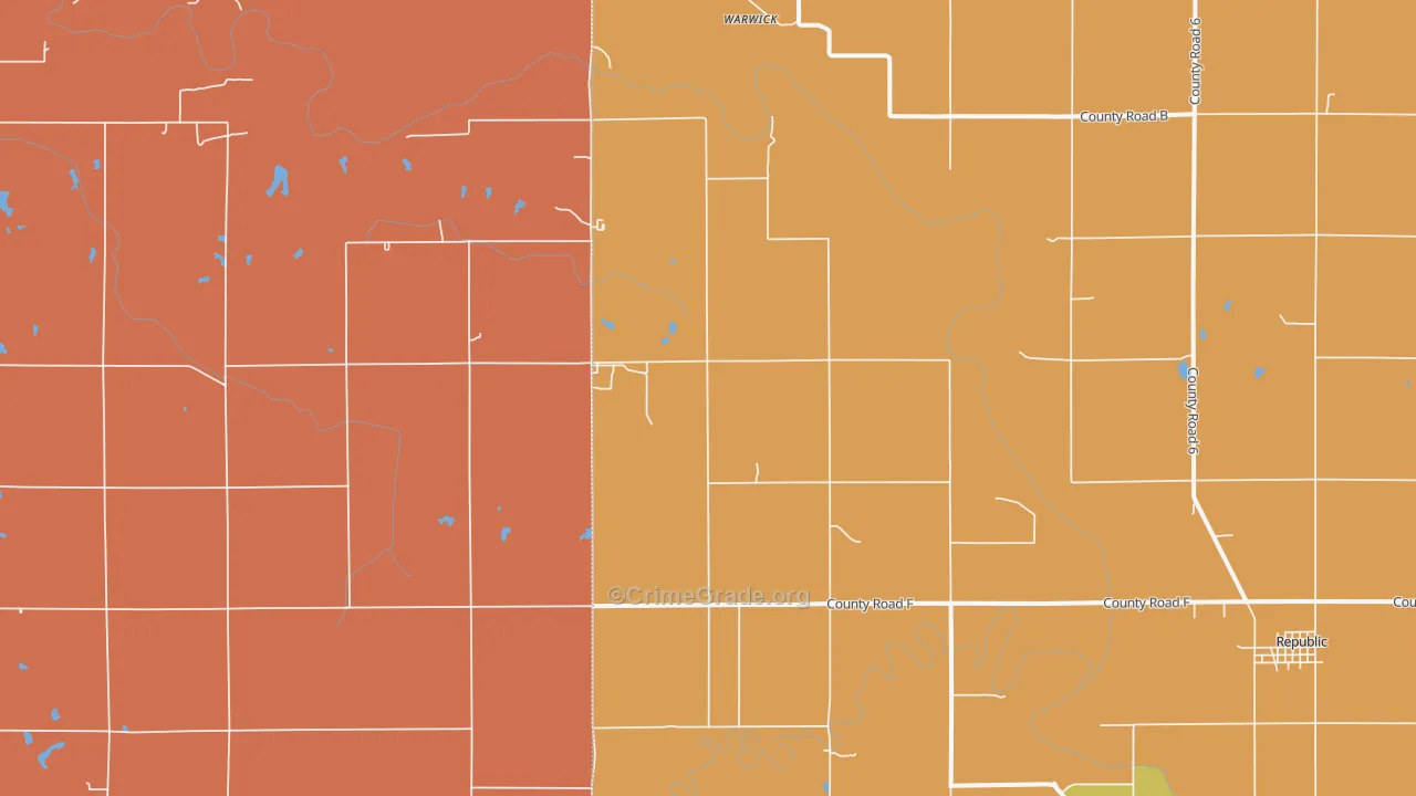 Warwick, KS Map of Burglary Rates