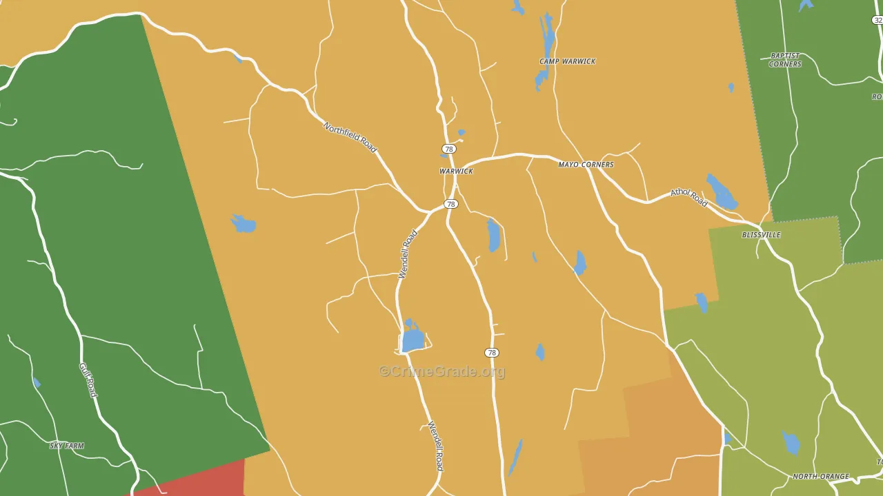 Warwick, MA Map of Burglary Rates