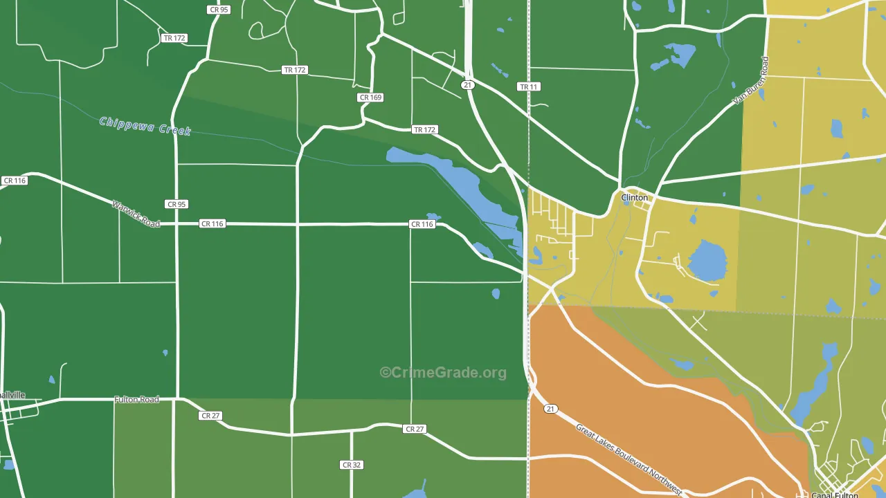 Warwick, OH Map of Burglary Rates