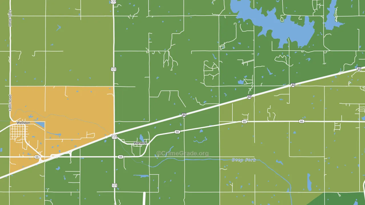 Warwick, OK Map of Burglary Rates