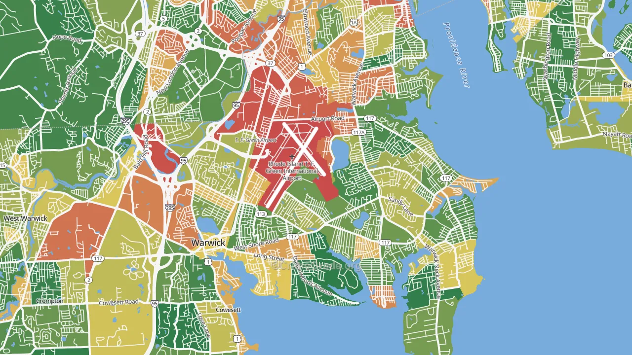 Warwick, RI Map of Burglary Rates