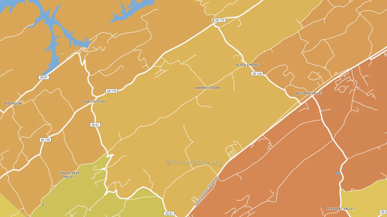 Warwicktown, TN Map of Burglary Rates