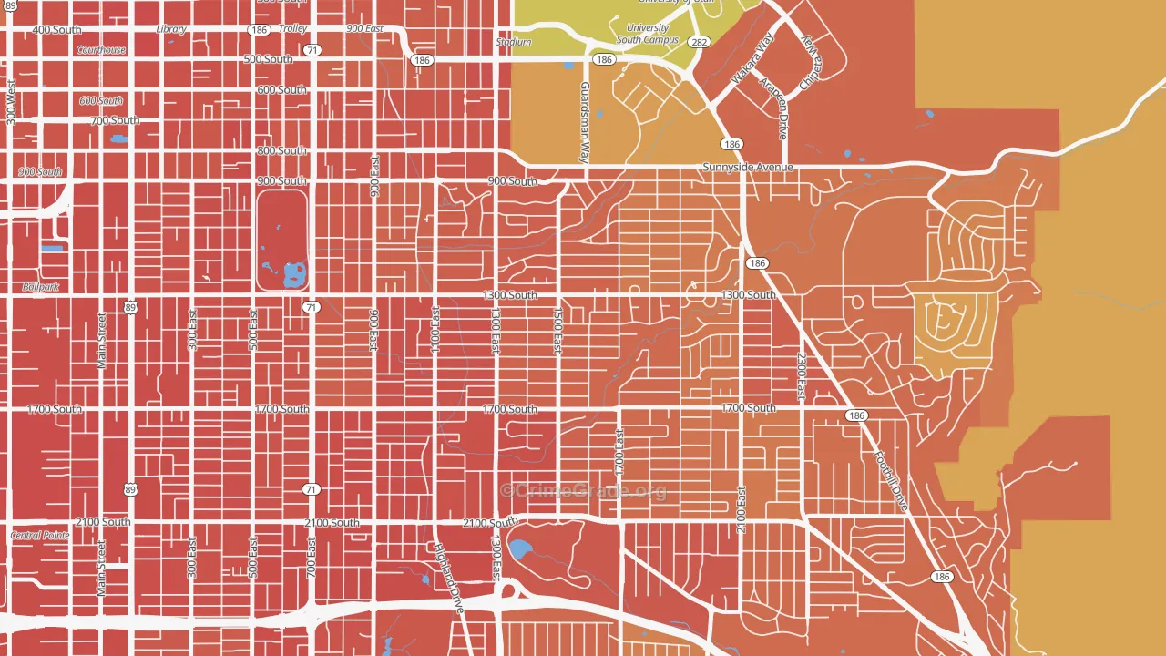 Wasatch Hollow, Salt Lake City, UT Map of Burglary Rates