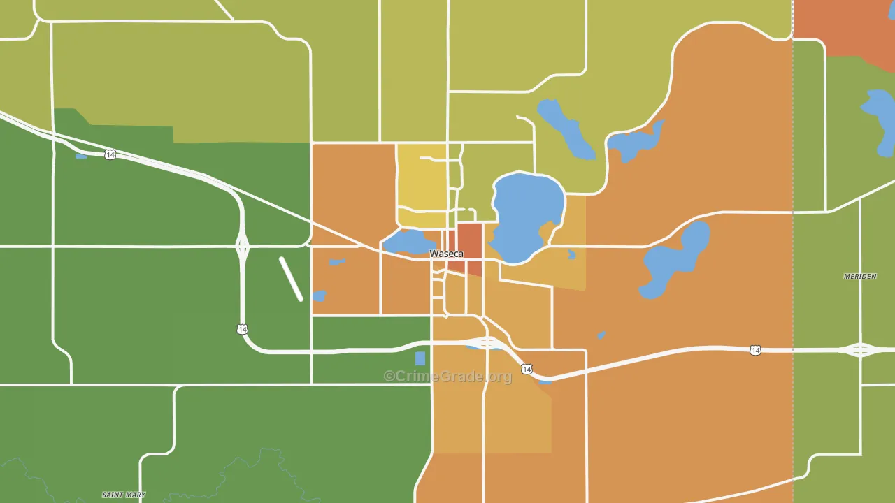 Waseca, MN Map of Burglary Rates