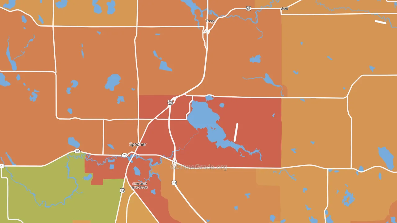 Washburn County, WI Map of Burglary Rates