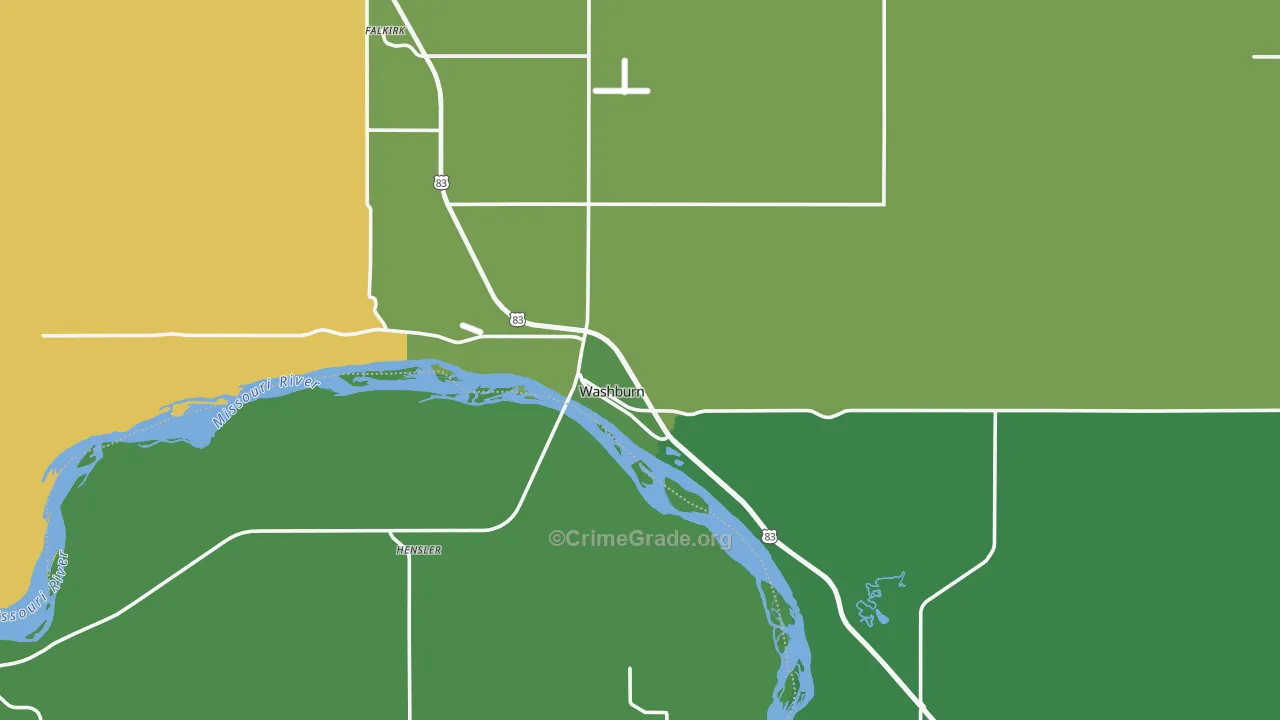Washburn, ND Map of Burglary Rates