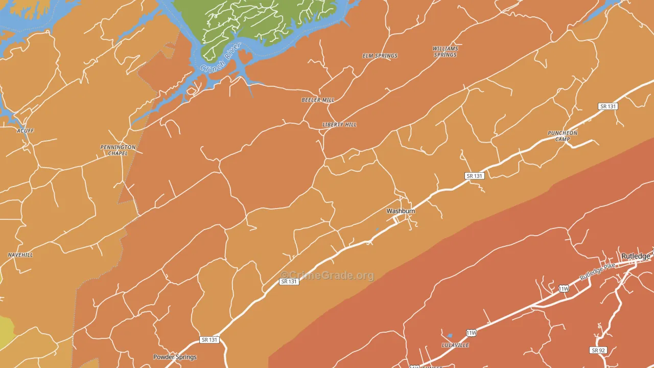 Washburn, TN Map of Burglary Rates