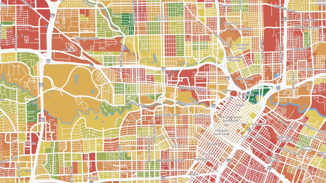 Washington Avenue-Memorial Park, Houston, TX Map of Burglary Rates