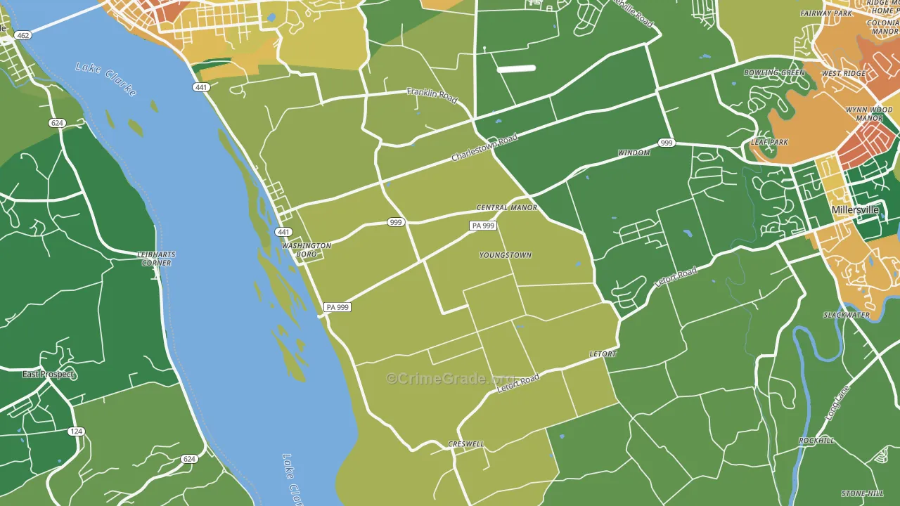 Washington Boro, PA Map of Burglary Rates