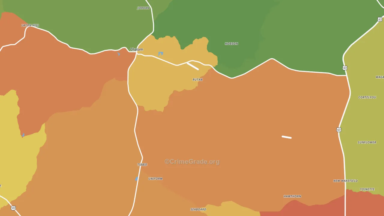 Washington County, AL Map of Burglary Rates