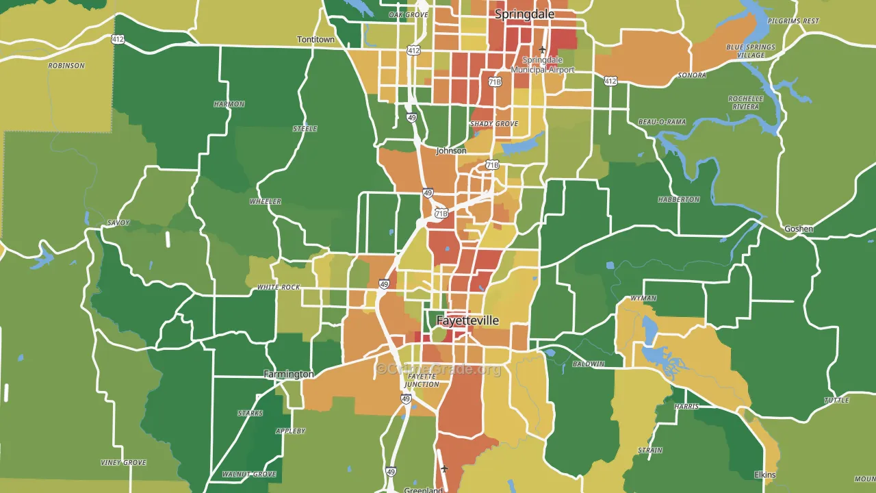 Washington County, AR Map of Burglary Rates