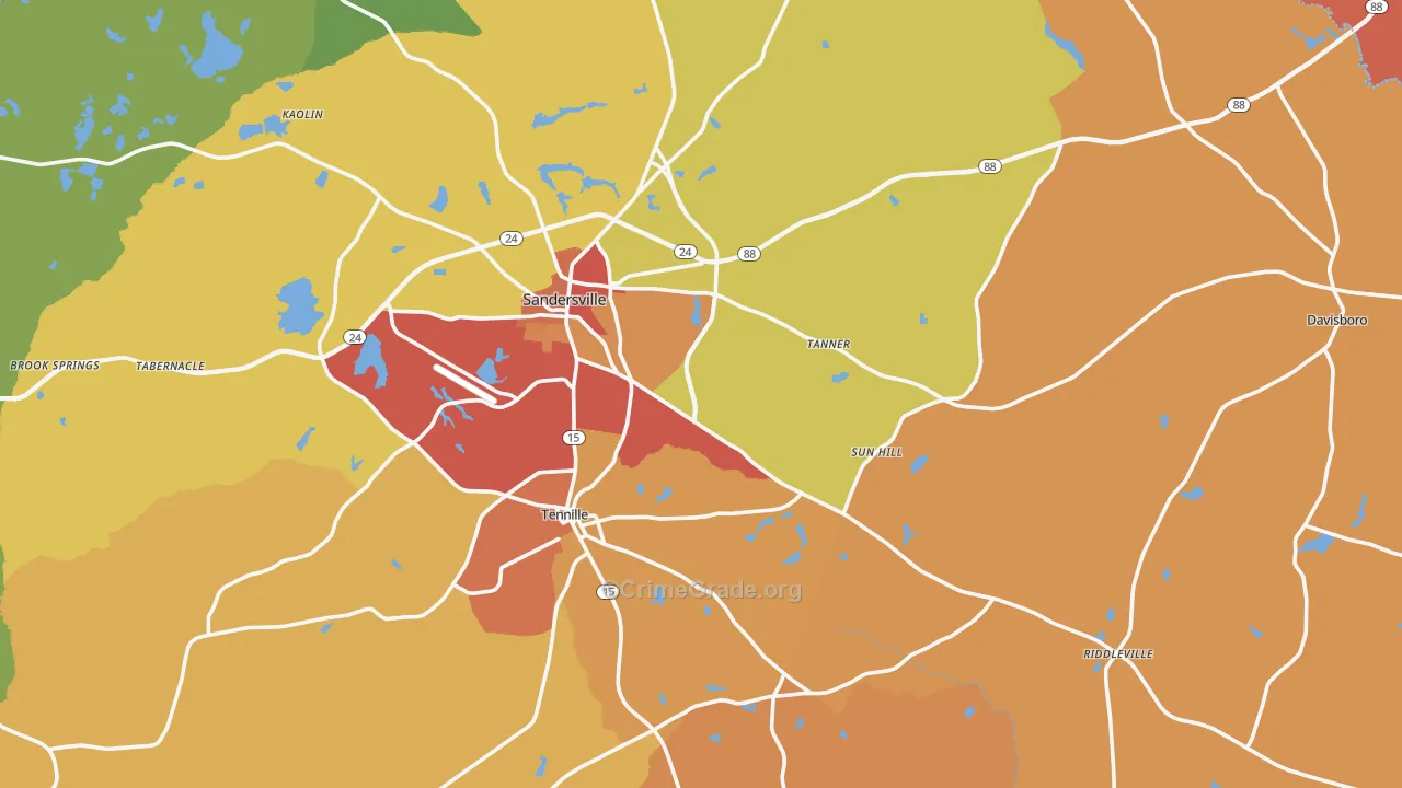 Washington County, GA Map of Burglary Rates