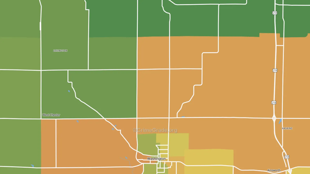 Washington County, IA Map of Burglary Rates