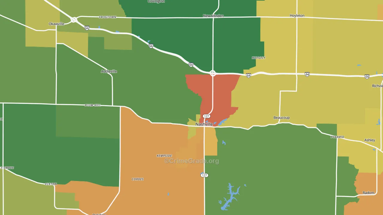 Washington County, IL Map of Burglary Rates