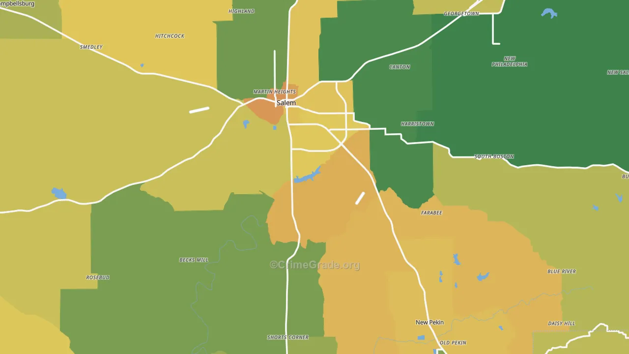 Washington County, IN Map of Burglary Rates