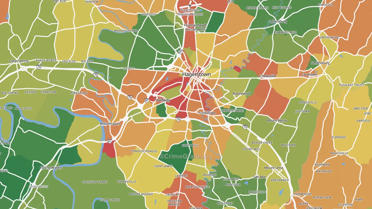 Washington County, MD Map of Burglary Rates
