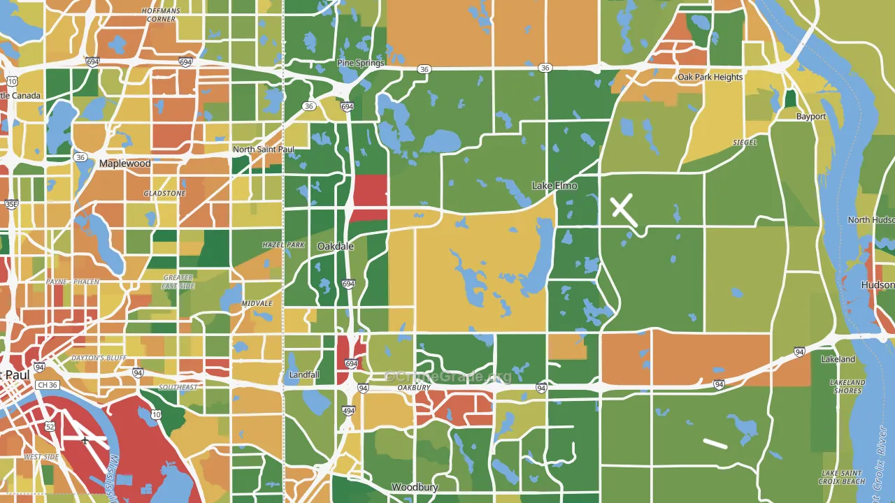 Washington County, MN Map of Burglary Rates