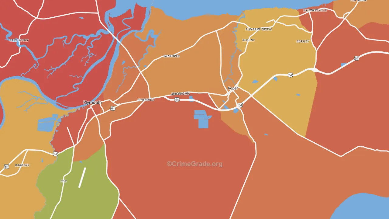 Washington County, NC Map of Burglary Rates