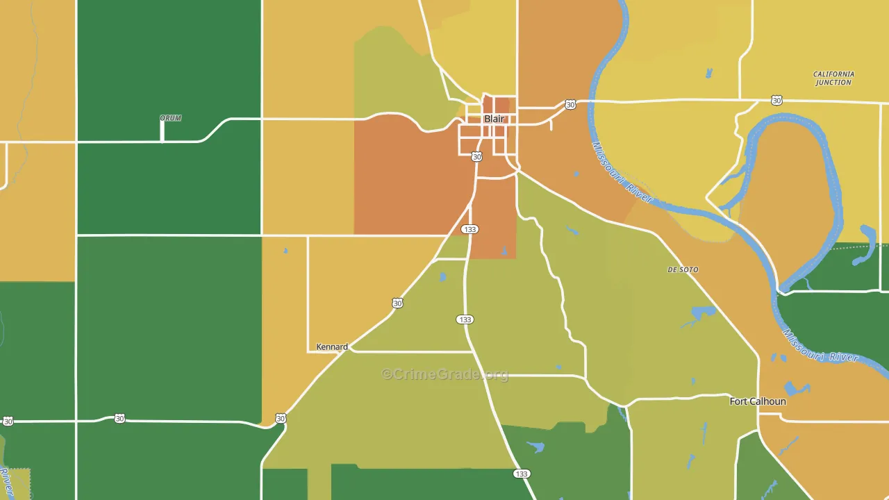 Washington County, NE Map of Burglary Rates