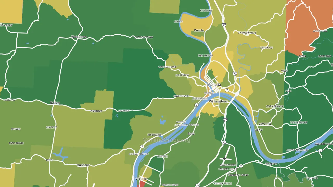Washington County, OH Map of Burglary Rates