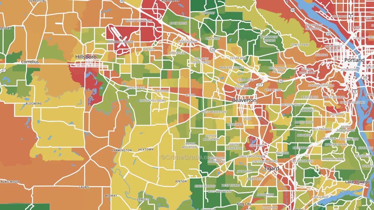 Washington County, OR Map of Burglary Rates