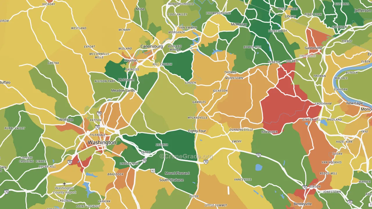 Washington County, PA Map of Burglary Rates