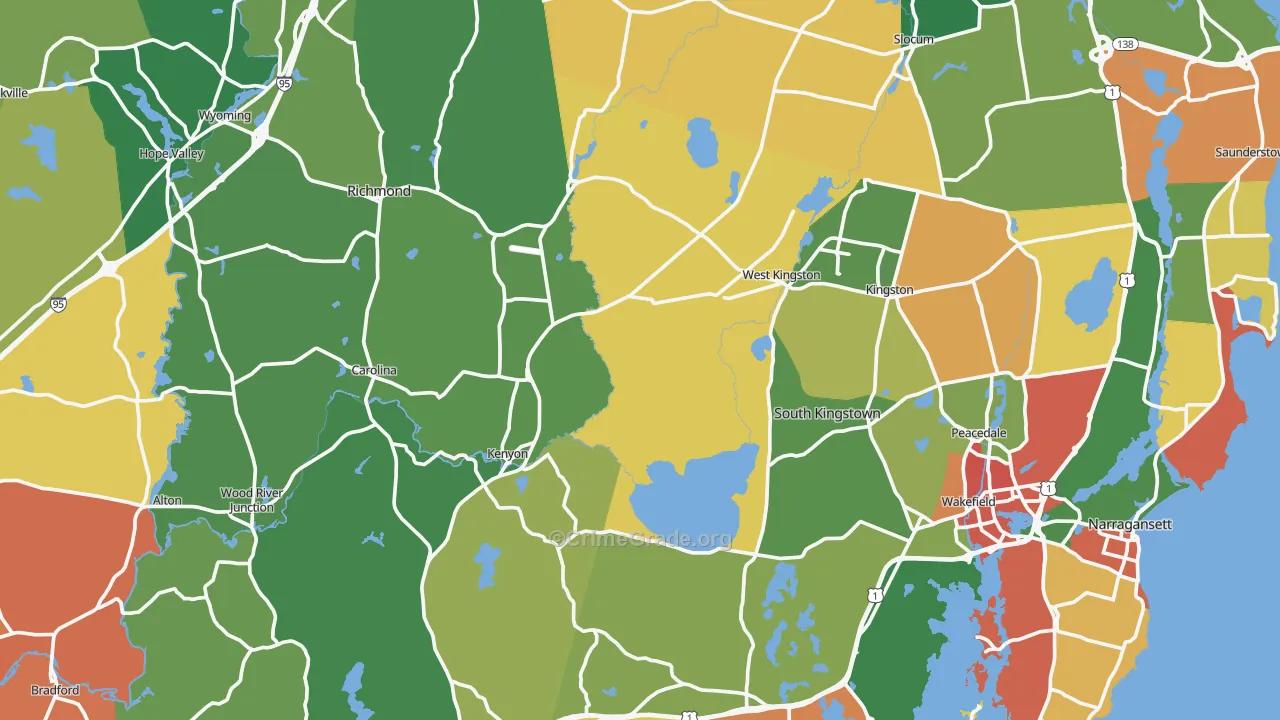 Washington County, RI Map of Burglary Rates