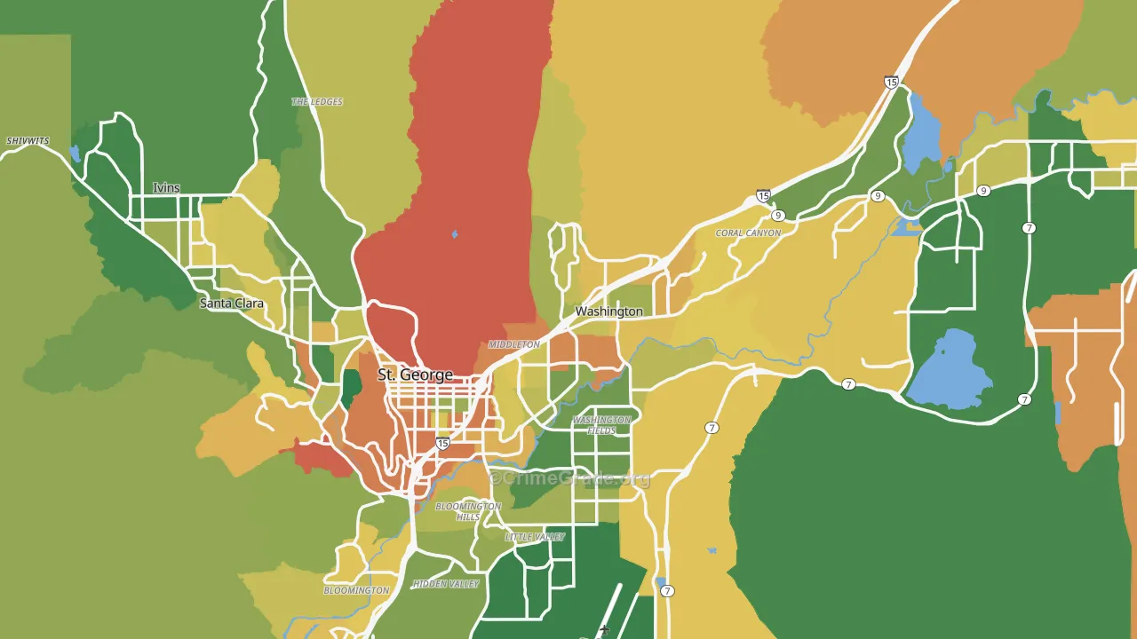 Washington County, UT Map of Burglary Rates
