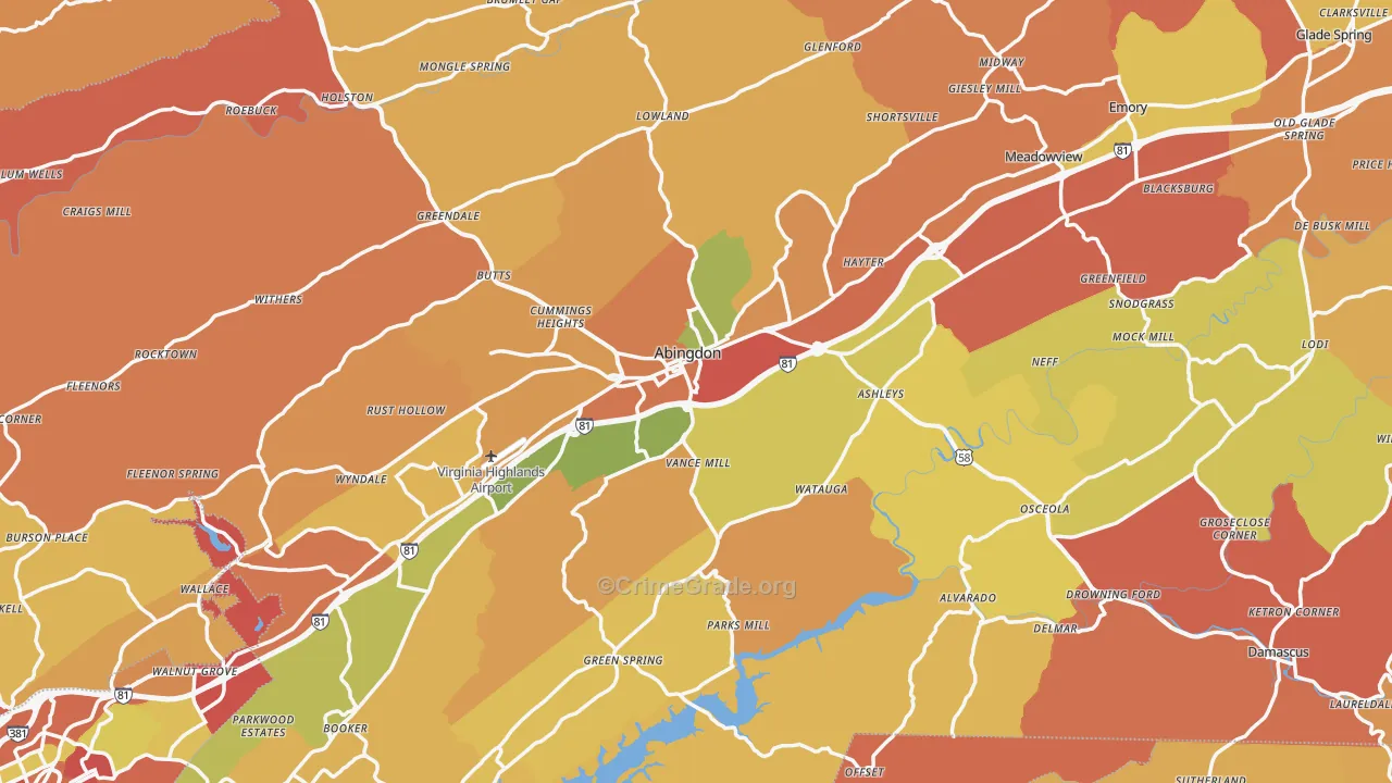 Washington County, VA Map of Burglary Rates