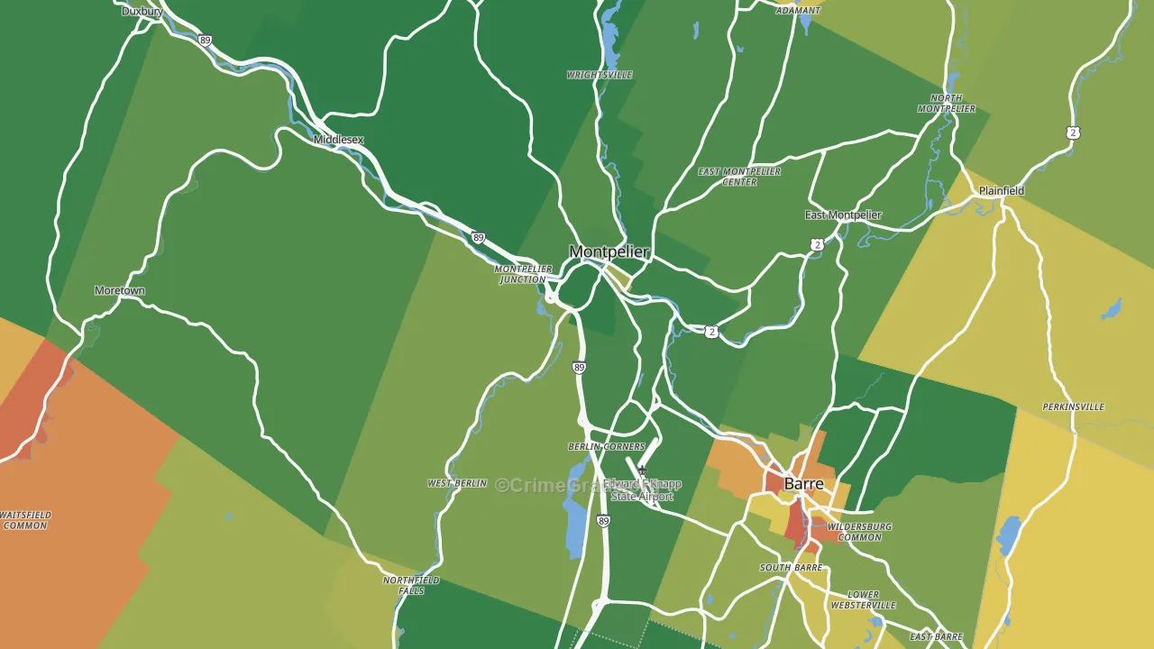 Washington County, VT Map of Burglary Rates