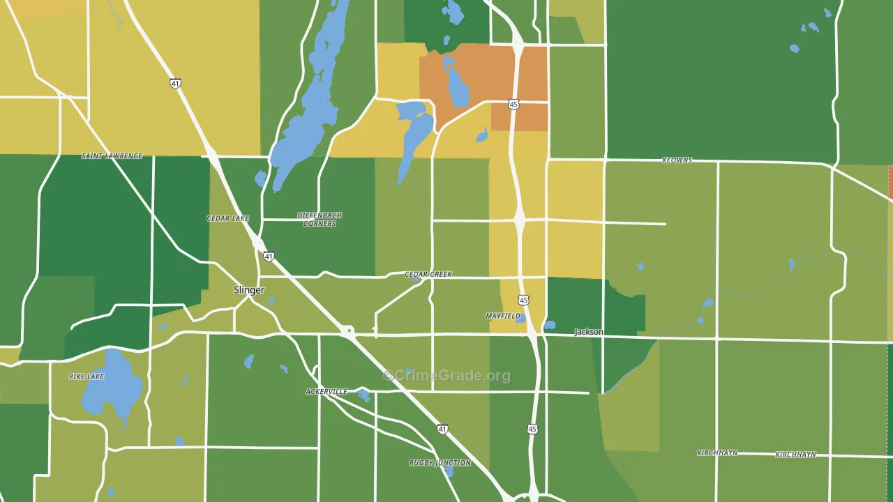 Washington County, WI Map of Burglary Rates